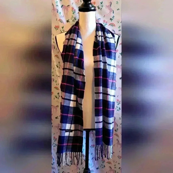 NWOT Burberry Blue & Pink Plaid Cashmere Blend Soft Warm Winter Scarf Wrap - Picture 1 of 3